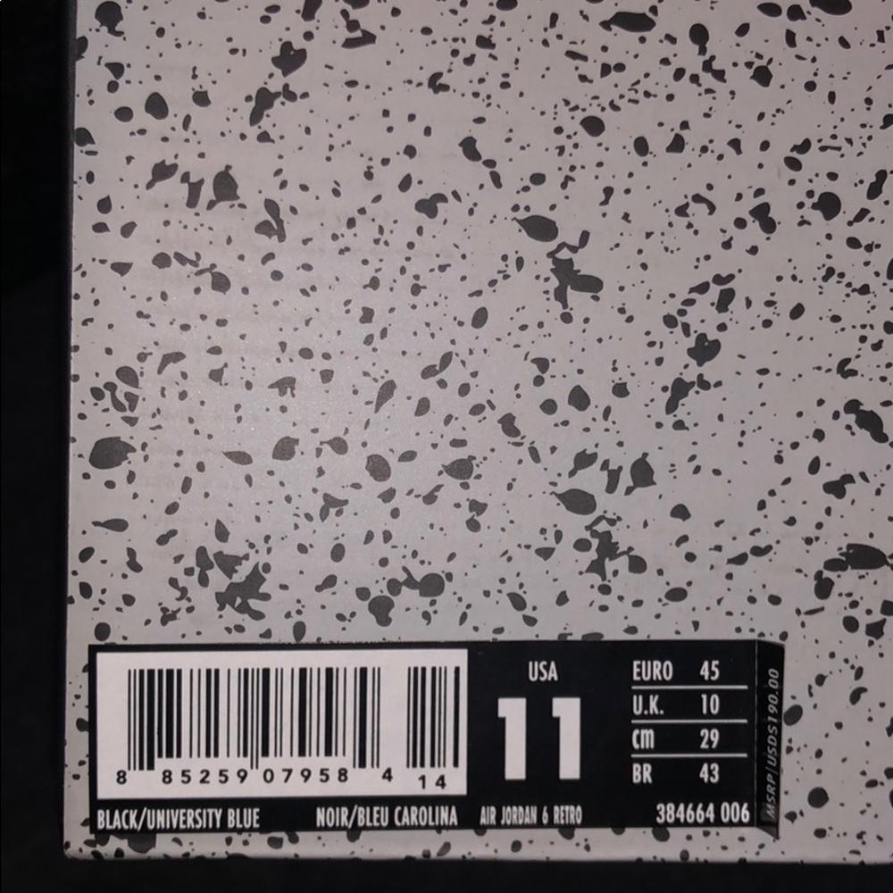Air Jordan 6 Retro Black/University Blue Size 11